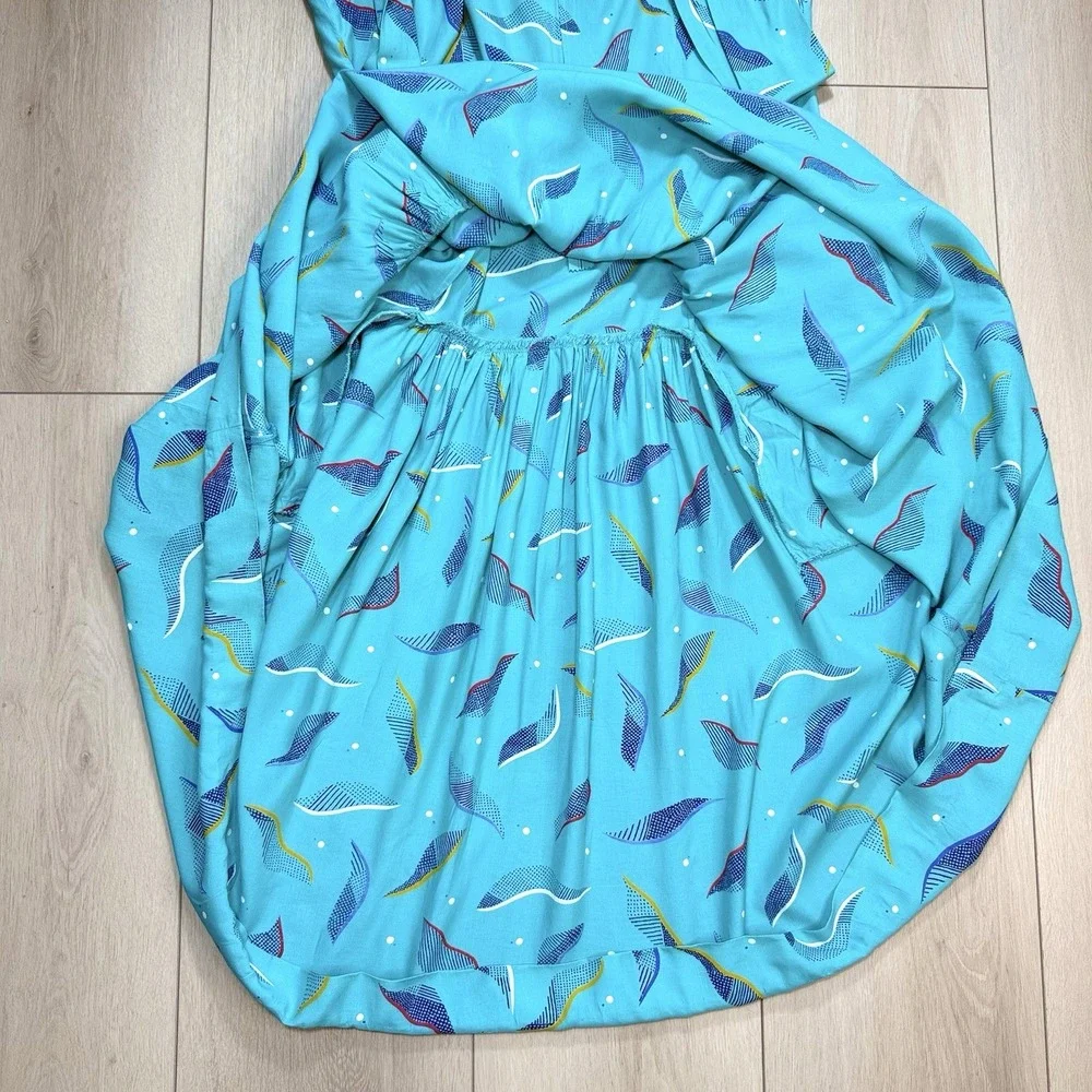 VTG Jones New York Dress Womens 16 Turquoise Abstract Midi Sundress 80s USA MCM!